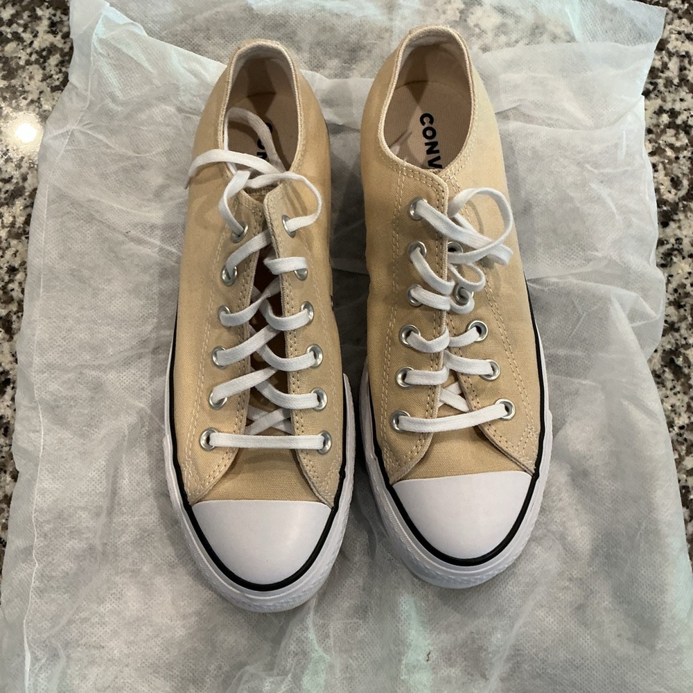 Converse Beige Canvas Shoes with White Accents